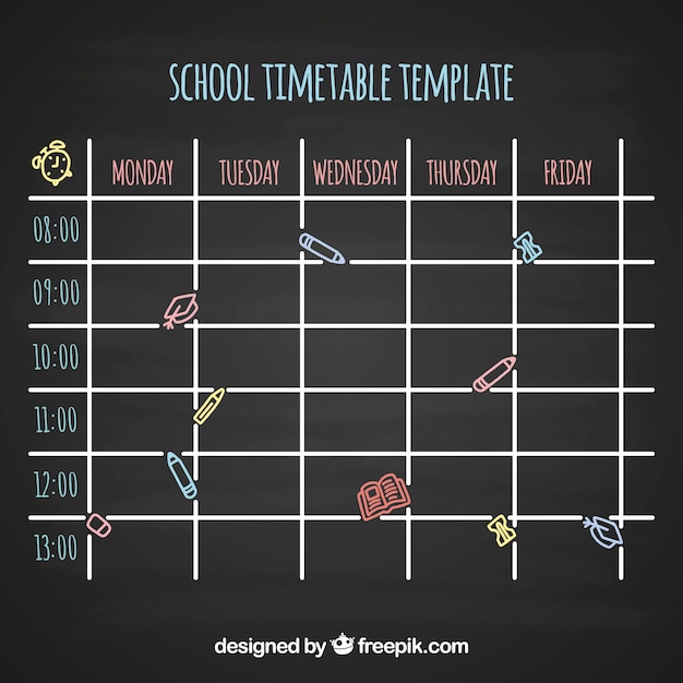 School timetable template to organize