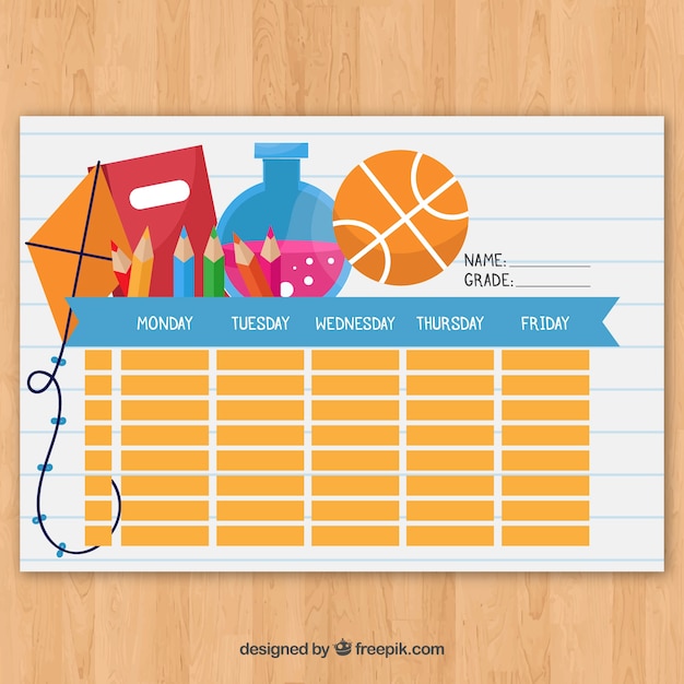 Free vector school timetable template to organize