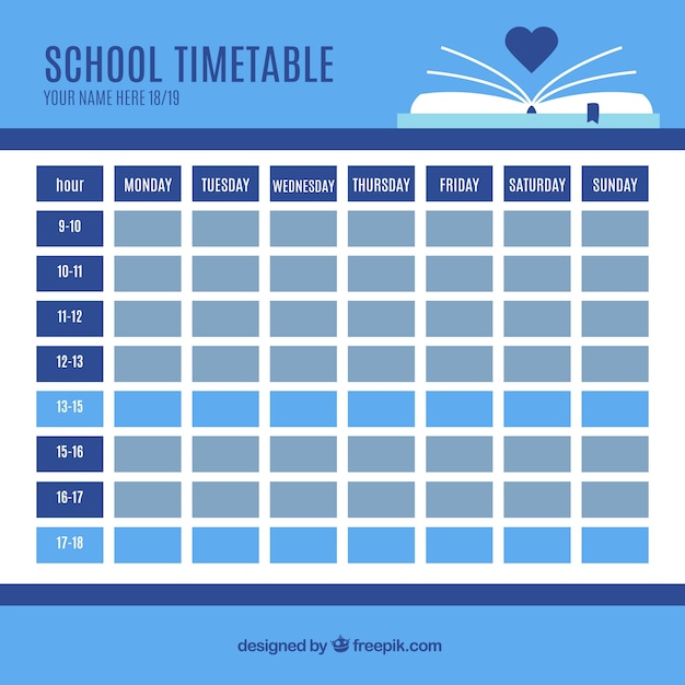 Free vector school timetable template to organize