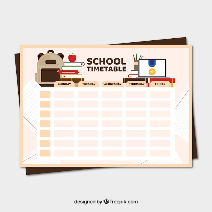 Free Vector school timetable template with flat deisgn