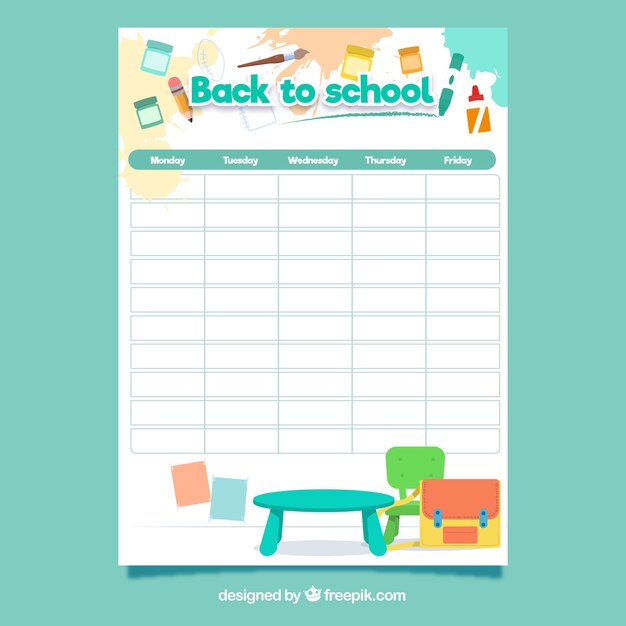 School timetable template with flat design