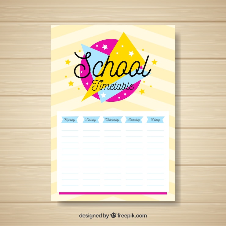 Free Vector school timetable template with flat geometric shapes
