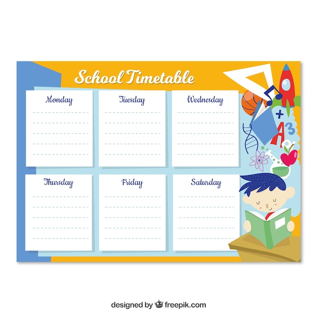 Free vector school timetable template with hand drawn style