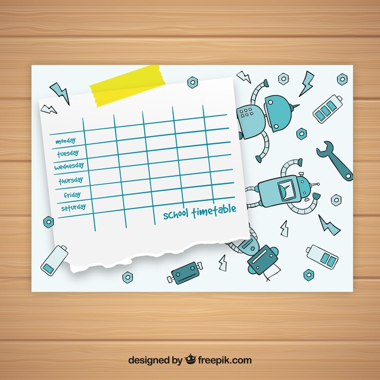 Free Vector school timetable template with robots