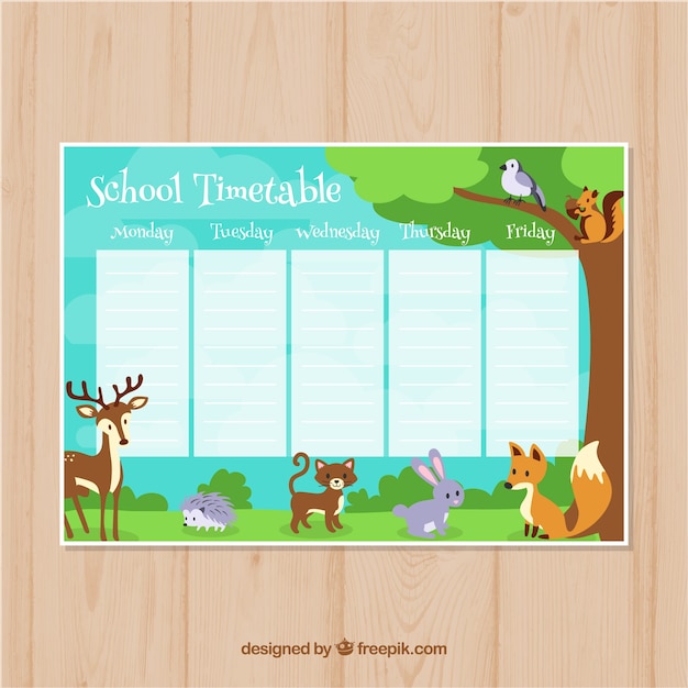 School timetable with animals