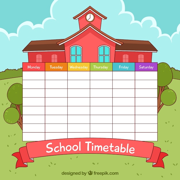 Free vector school timetable with building