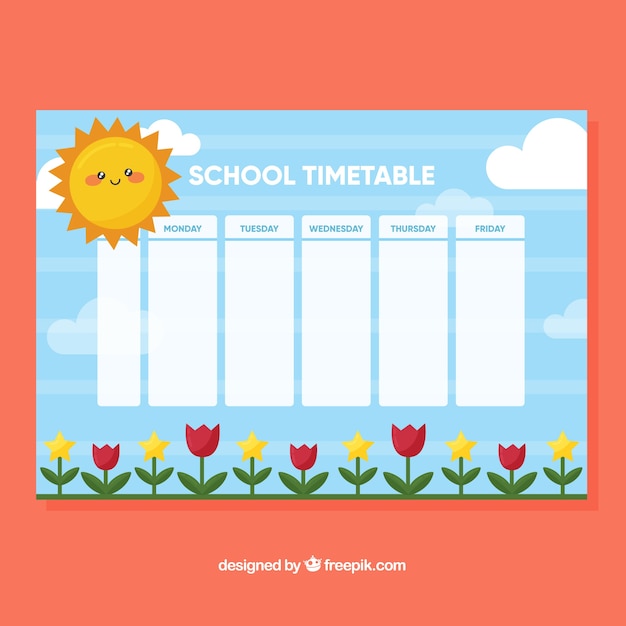 Free vector school timetable with flat flowers