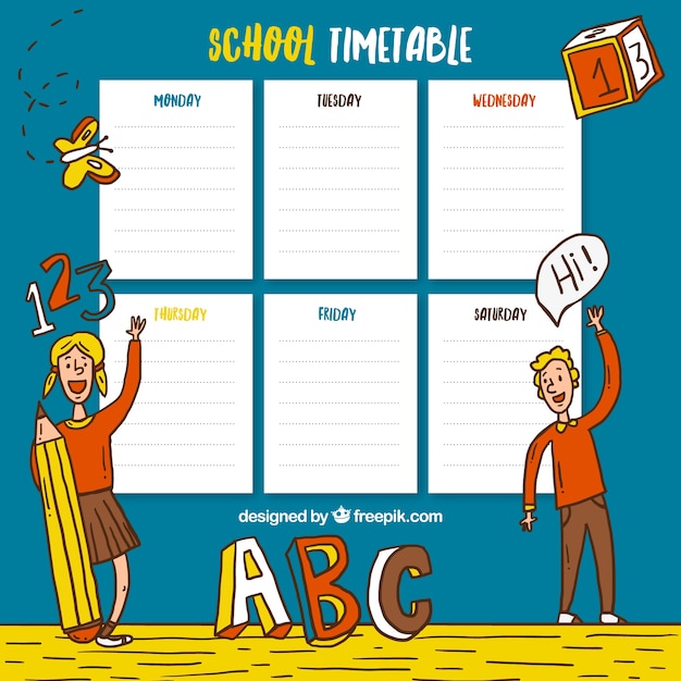Школа расписание с рисованной детей и школьных элементов