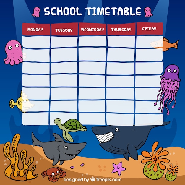 school timetable with marine animals