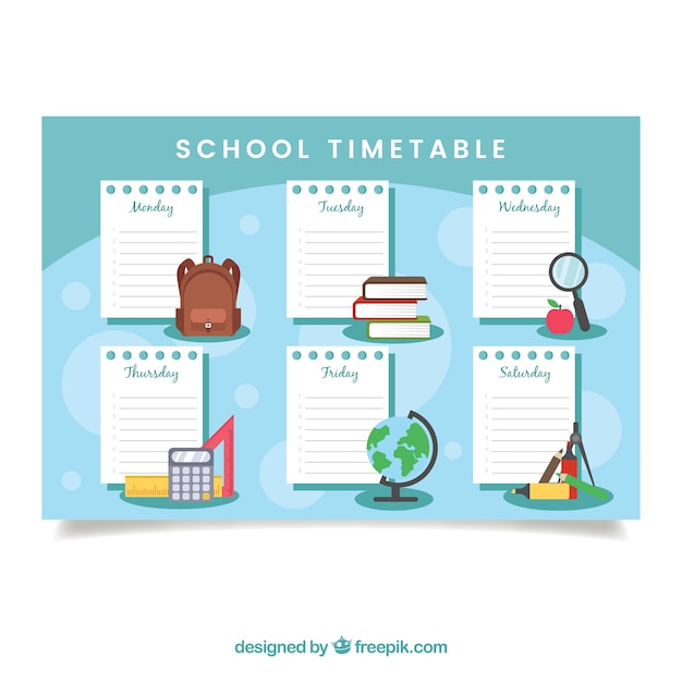 Free vector school timetable with notebook pages