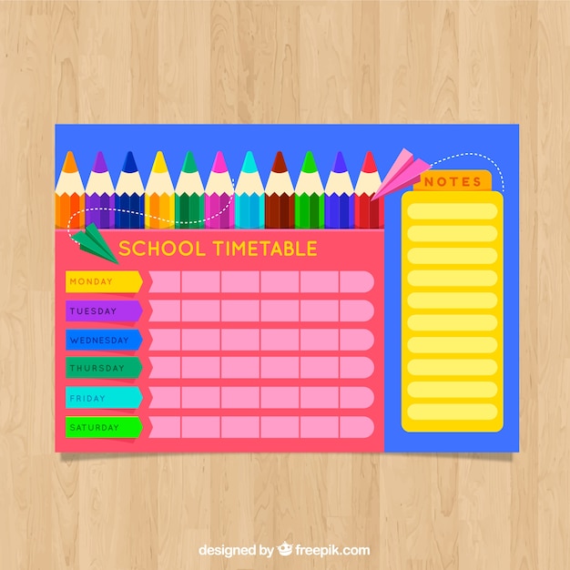 School timetable with pencils