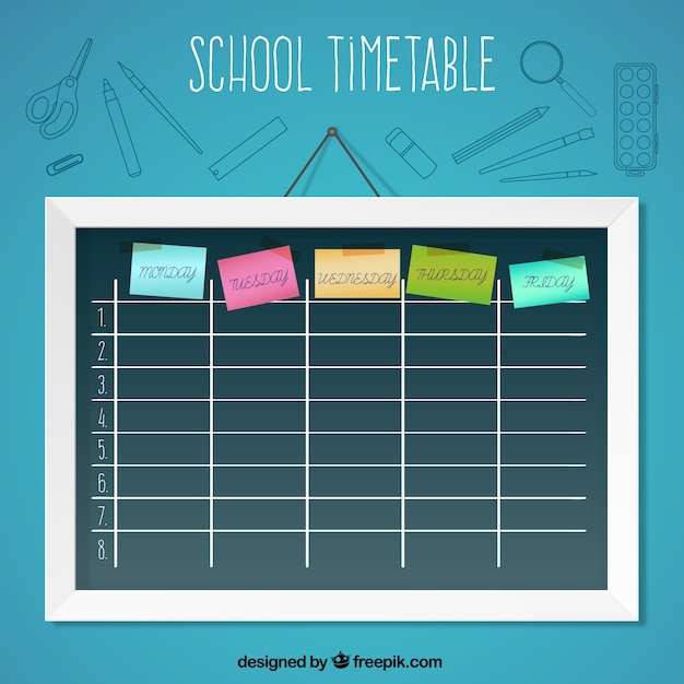 School timetable with post-it