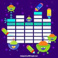 Free vector school timetable with spaceships