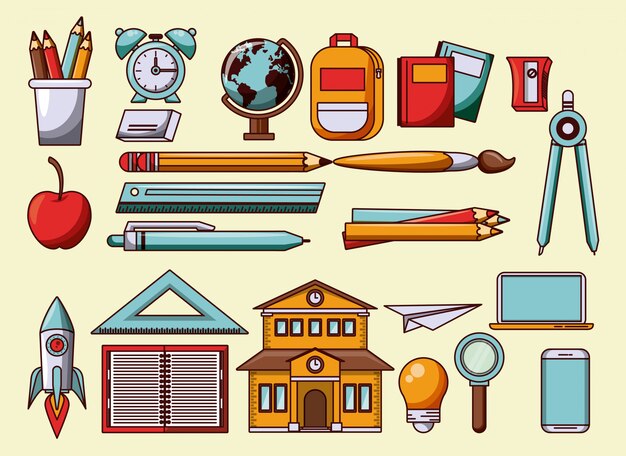 School utensils and cartoons symbols