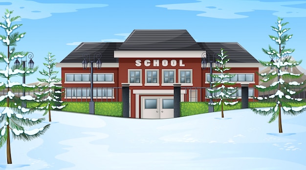 Winter School Scene Free Vector Download