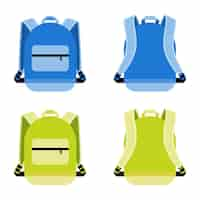 Free vector schoolbag set. satchel and container, daily portable knapsack