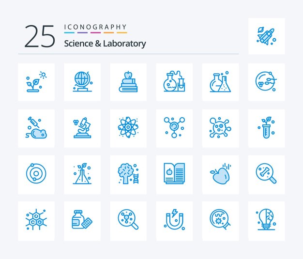 재생산 비옥한 책 과학 플라스크를 포함한 과학 25 블루 컬러 아이콘 팩