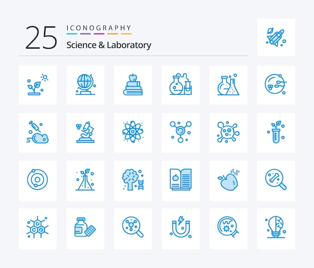 재생산 비옥한 책 과학 플라스크를 포함한 과학 25 블루 컬러 아이콘 팩