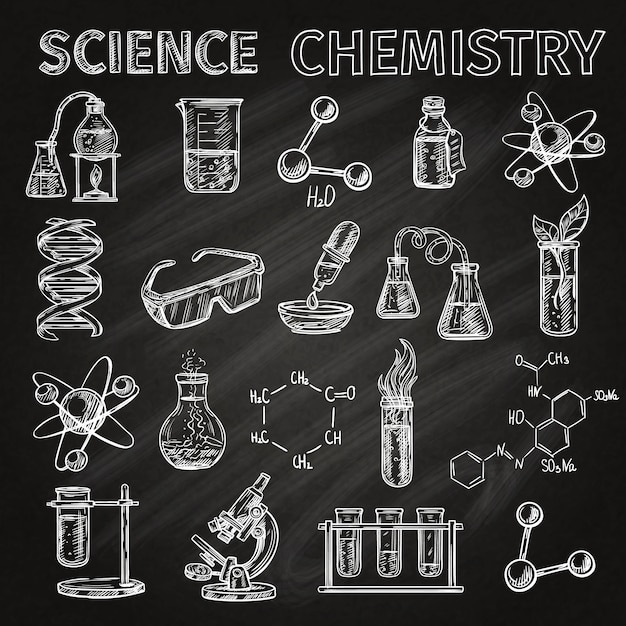 無料ベクター 科学と化学スケッチの黒板のアイコン要素の組み合わせで設定