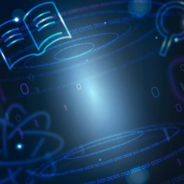 Science and atom background vector in gradient blue education remix