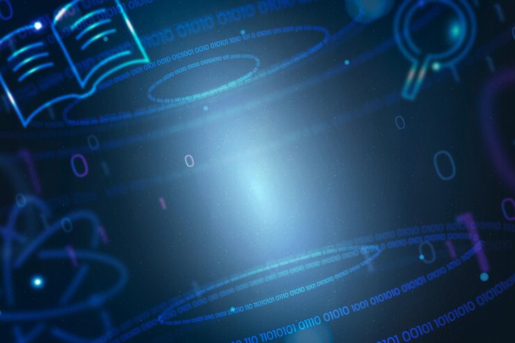 Бесплатный Вектор наука и атомный фон вектор в градиентном синем образовании ремикс