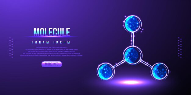 Science background with molecule or atom, medical background low poly wireframe