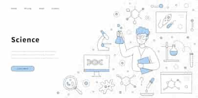 Free vector science banner with man scientist in laboratory