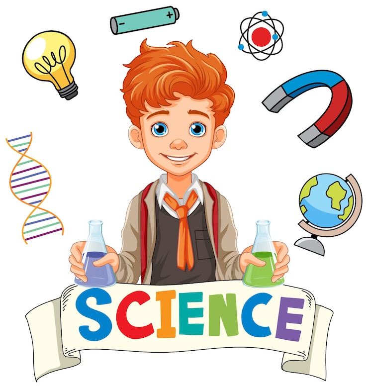 Free Vector science boy in uniform holding conical flask