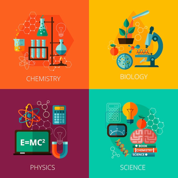 Free vector science concept 4 flat icon composition icons