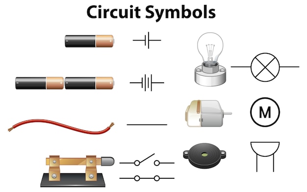 Free vector science education circuit symbols vector illustration set