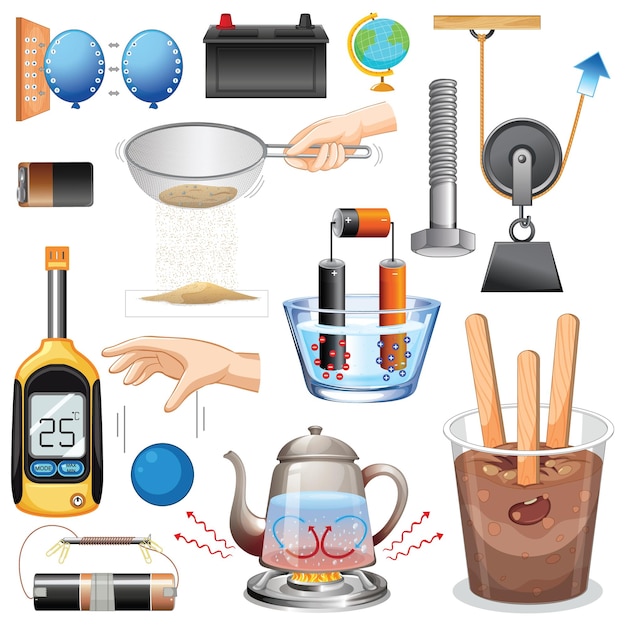 Science equipments on white background