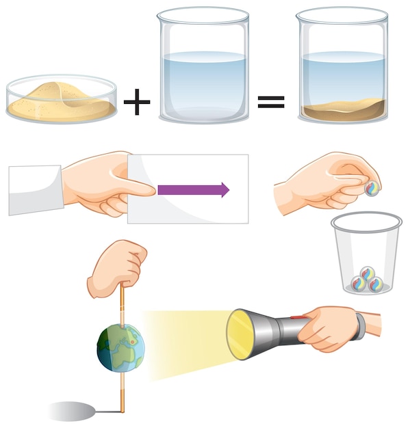Vettore gratuito esperimento scientifico con luce e acqua