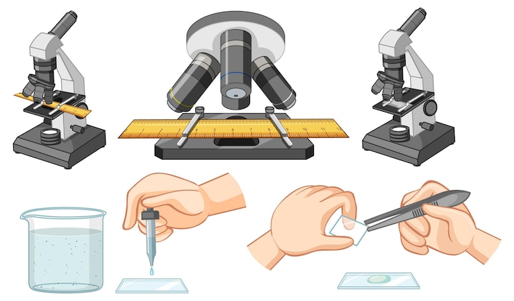 Free Vector science experiment with microscope sample analysis and observation