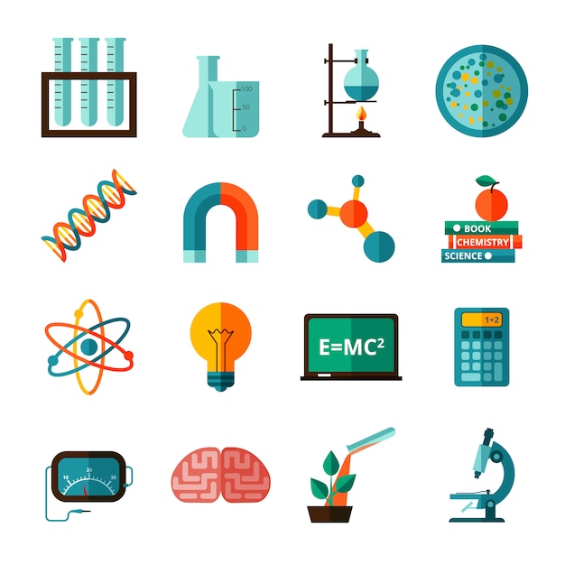 無料ベクター 科学アイコンフラットアイコンセット