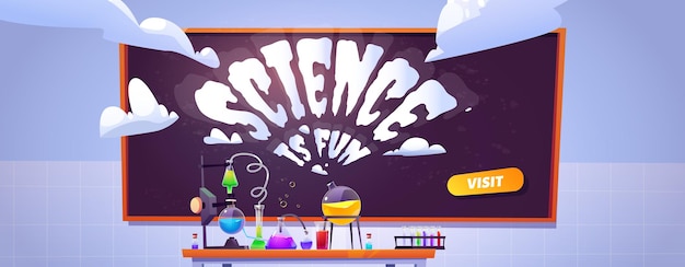 Science lab banner for study and chemistry experiments for kids.