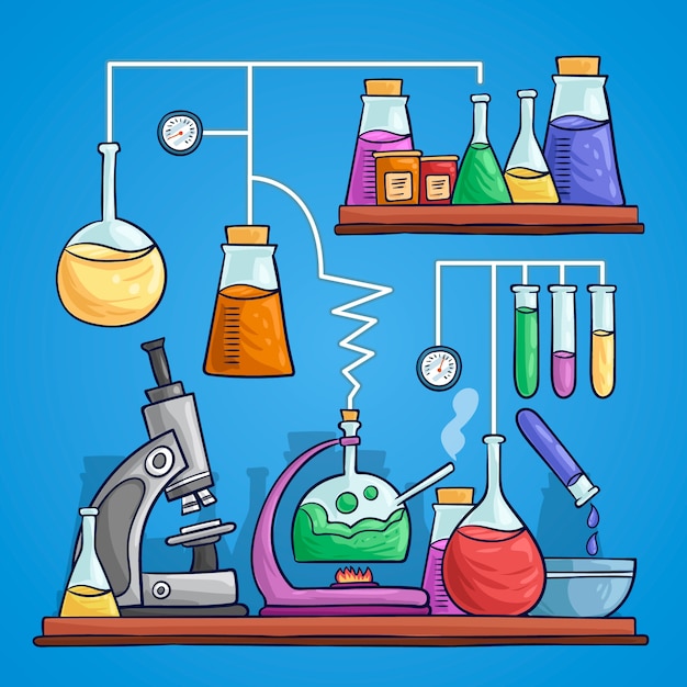 Sketch Of Chemical Experiment With Working Little People Stock Illustration  - Download Image Now - iStock