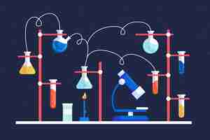 Free vector science lab elements pack on table