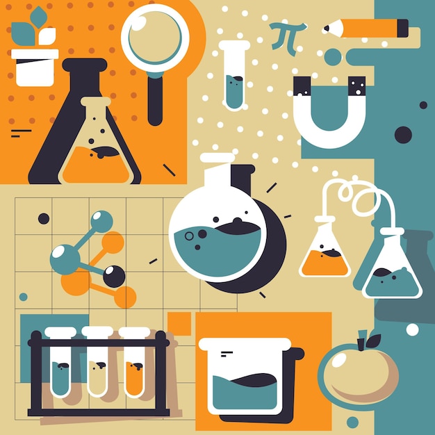 Набор элементов научной лаборатории
