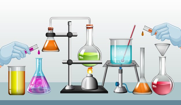 机の上の科学実験装置