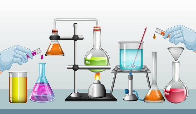 机の上の科学実験装置