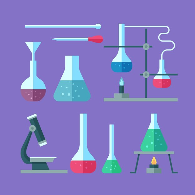 Set di oggetti di laboratorio di scienza
