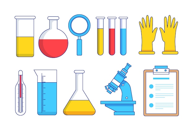 Progettazione disegnata a mano degli oggetti del laboratorio di scienza