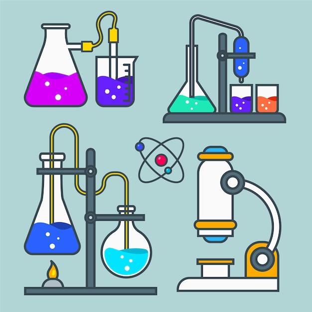 Set di oggetti di laboratorio di scienza