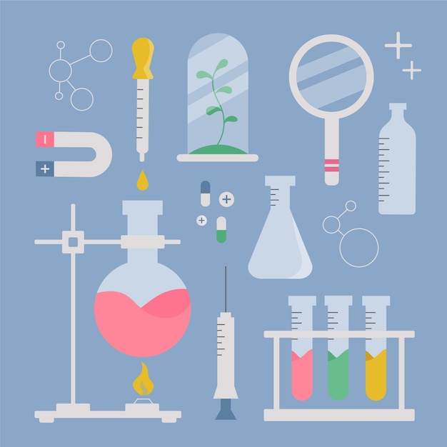 Set di oggetti di laboratorio di scienza