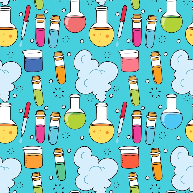 Free vector science objects and icons seamless pattern