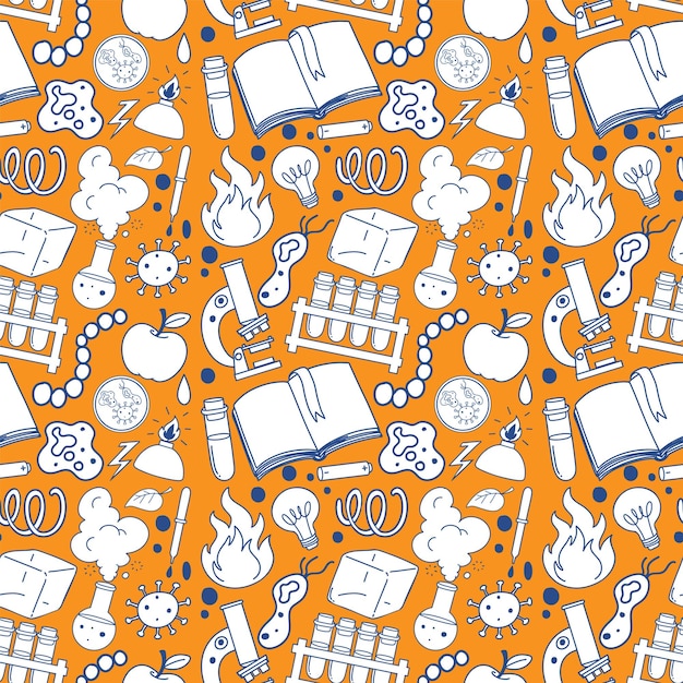 Free vector science objects and icons seamless pattern