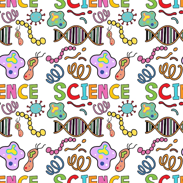 Free vector science objects and icons seamless pattern