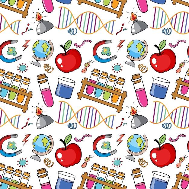 Free vector science objects and icons seamless pattern