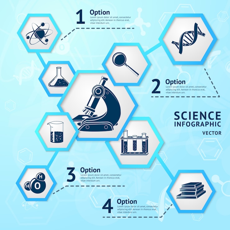 Free Vector science research hexagon education laboratory equipment business infographic vector illustration