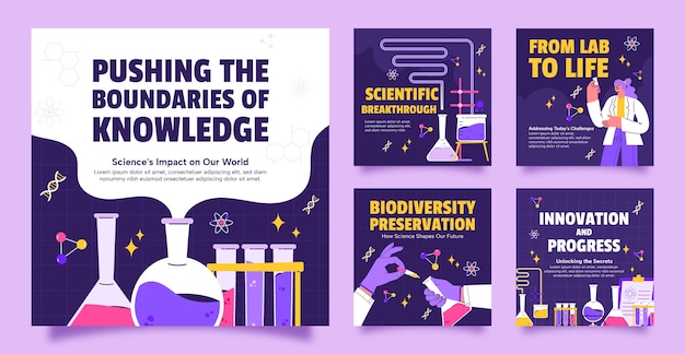 Free vector science research instagram posts template